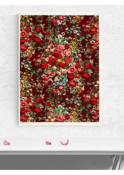 Crimson Garden, Kızıl Bahçe, Çiçek Desen Sanatı Poster - Afiş - Dekoratif Duvar Poster