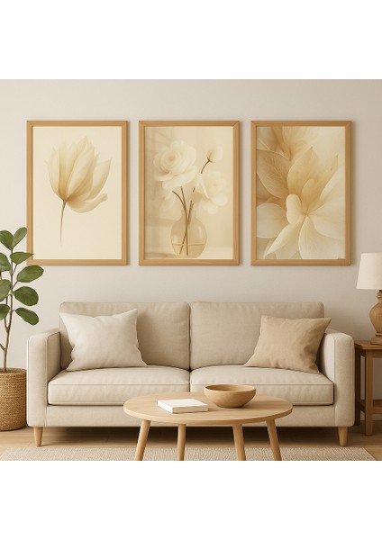 Çiçek Desenli 3’lü Mdf Tablo Seti