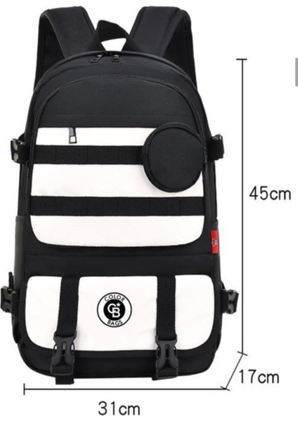 Siyah-Beyaz Çizgili Kolej Stil Sırt Çantası (45X31X17 Cm)