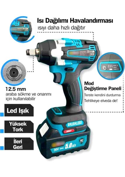 36 V 5 Ah Akülü Somun Bijon Sökme Sıkma Matkap Kömürsüz Akülü Vidalama Mandren D fiyatları