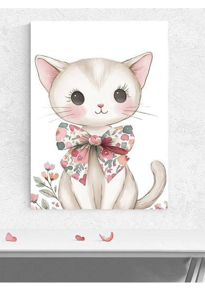 Çiçekli Kedi Kız Bebek Odası Poster, Afiş, Kreş Çocuk Odası Dekorasyon, Yenidoğan Hediye