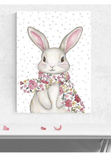Çiçekli Tavşan Kız Bebek Odası Poster, Afiş, Kreş Çocuk Odası Dekorasyon, Yenidoğan Hediye