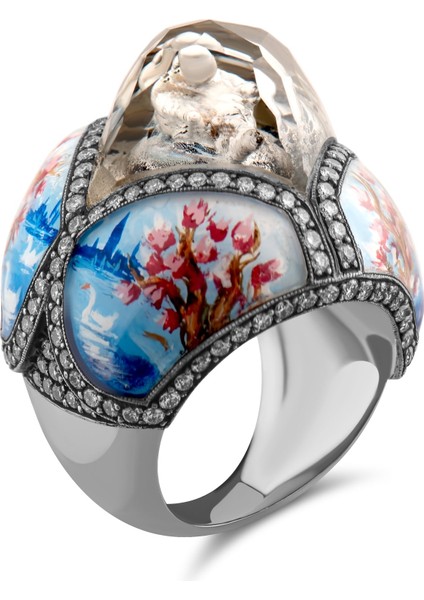 2.20 Karat Pırlanta Yüzük, Kuğu ve Çiçek Motifli, Gerçek Pırlanta, Mücevher Sertifikalı