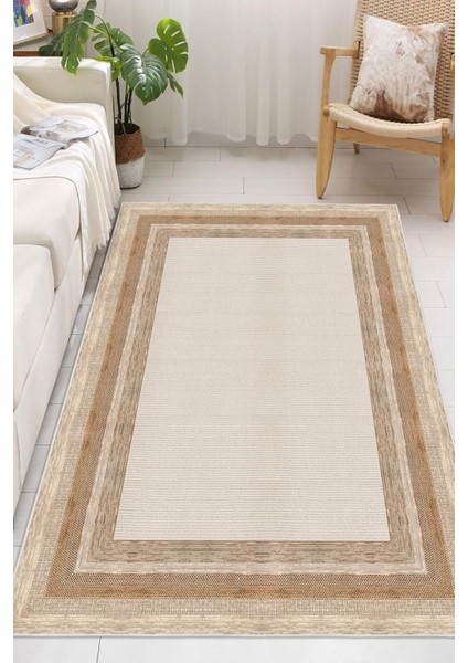 Dijital Baskılı Çerçeve Desenli Dekoratif Kaymaz Taban Yıkanabilir Halı Salon Halısı