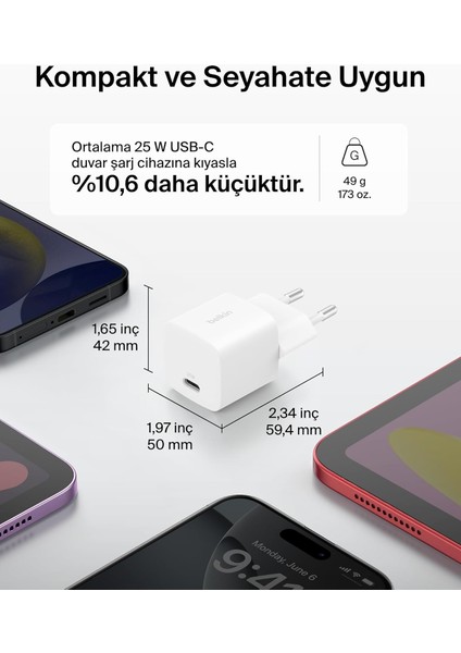 Boostcharge Usb-C 25 W Pd 3.0 Pps Hızlı Şarj Cihazı, Beyaz modelleri