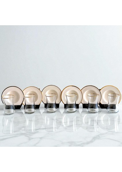 Sade 6'lı Beyaz Tabaklı ve Altın Detaylı Çay Bardağı Takımı - Sudedi Home fırsatları