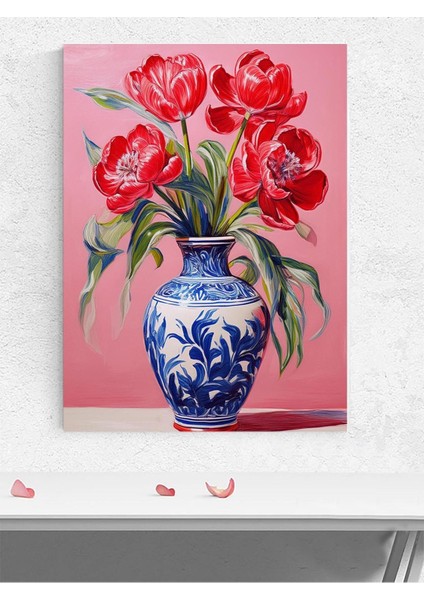 Crimson Bloom, Kızıl Çiçekler Natürmort Poster - Afiş - Dekoratif Duvar Poster