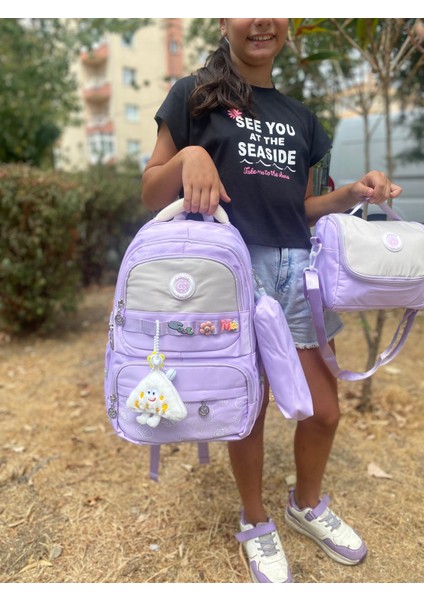 Kore Tarzı Pastel 3'lü Okul Çanta Seti