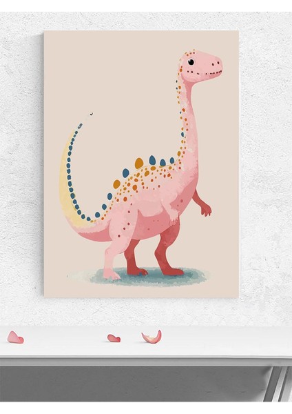 Pembe Dinozor Kız Bebek Odası Poster, Afiş, Kreş Çocuk Odası Dekorasyon, Yenidoğan Hediye