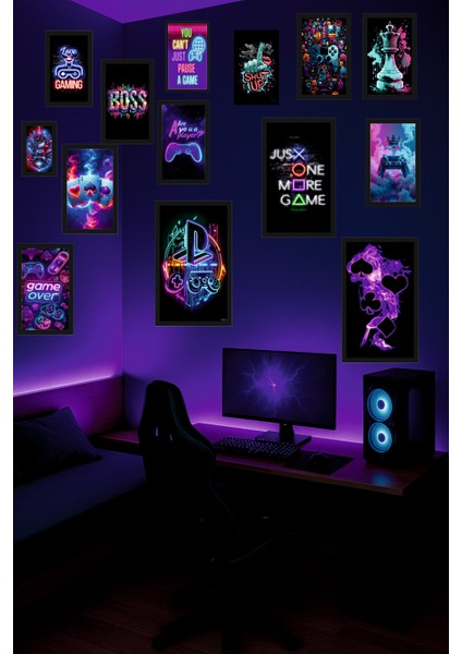 14'lü Gaming Poster Seti – 12X20 cm Mdf Çerçeve Görünümlü