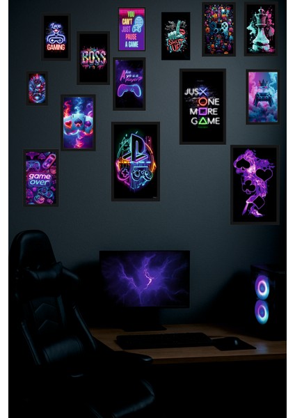 14'lü Gaming Poster Seti – 12X20 cm Mdf Çerçeve Görünümlü fiyatları