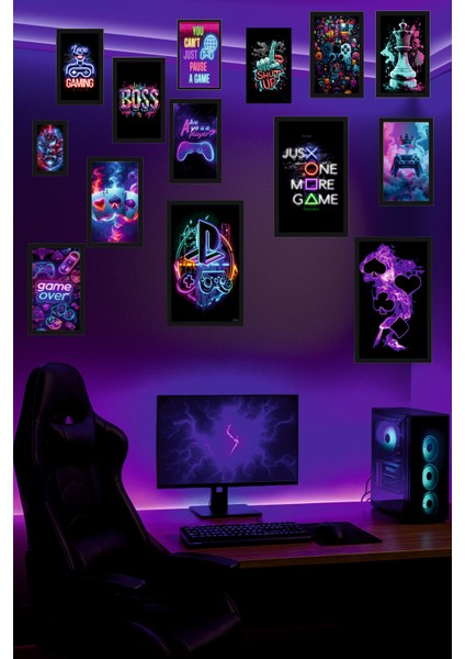 14'lü Gaming Poster Seti – 12X20 cm Mdf Çerçeve Görünümlü modelleri