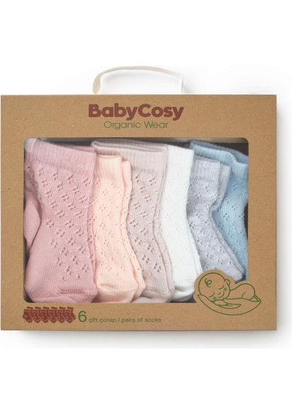 Bebek 6'lı Ajur Detaylı Çorap %100 Organik Pamuk, Bebek - Yenidoğan - CSYC1006