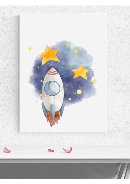 Yıldız Roket Erkek Bebek Odası Poster, Afiş, Kreş Çocuk Odası Dekorasyon, Yenidoğan Hediye