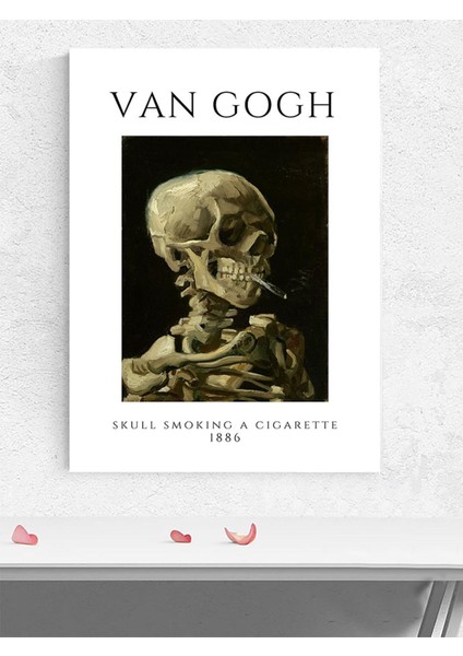 Van Gogh, Skull Burning Cigarette, Kafatası Sanatsal Poster - Afiş - Dekoratif Duvar Poster