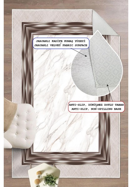 Dijital Baskılı Çerçeveli Dekoratif Kaymaz Taban Yıkanabilir Salon Halısı