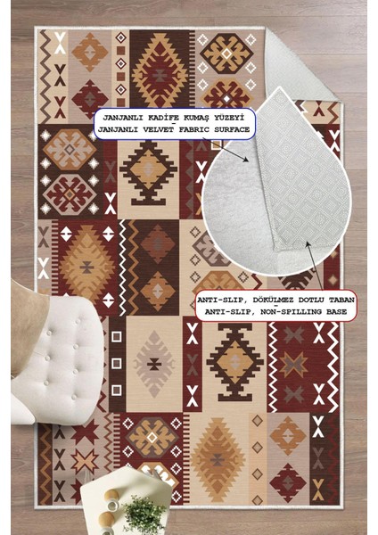 Dijital Baskılı Dekoratif Kaymaz Taban Yıkanabilir Kilim Desen Salon Halısı Yolluk