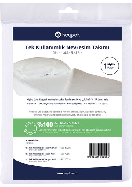 Tek Kullanımlık Tek Kişilik Nevresim Takımı 2 Paket