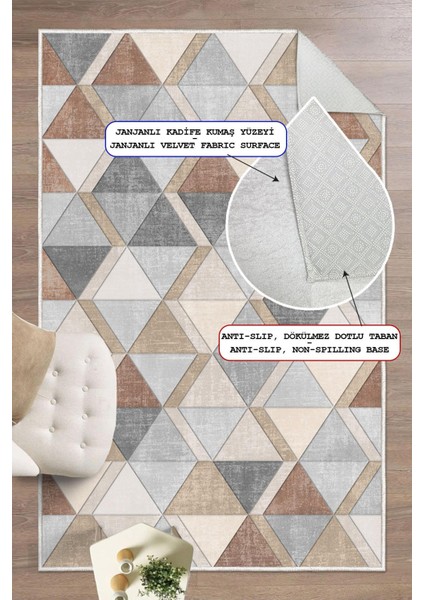 Dijital Baskılı Dekoratif Kaymaz Taban Yıkanabilir Geometrik Desen Halı Salon Halısı Yolluk