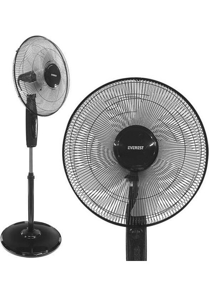 Everest FAN11 Cool Air 16'' 45 Watt 5 Pervaneli 3 Kademe 1200RPM Zaman Ayarlı Vantilatör Siyah