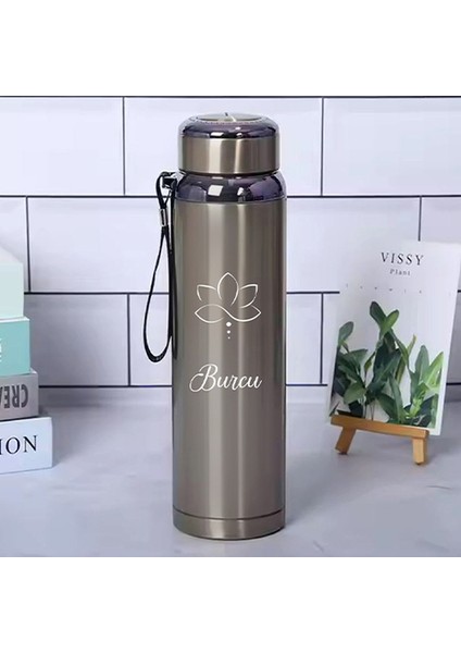 1 Litre Paslanmaz Çelik Çiçek Baskılı Termos 12 Saat Sıcak Soğuk Tutma Dayanıklı Yapı