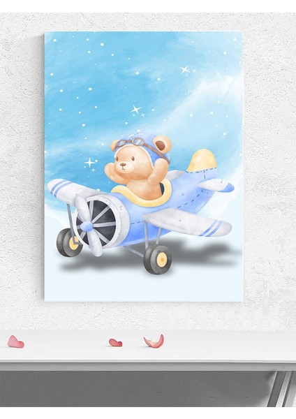 Pilot Ayı Erkek Bebek Odası Poster, Afiş, Kreş Çocuk Odası Dekorasyon, Yenidoğan Hediye