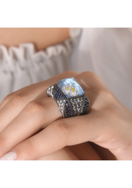 4.73 Karat Pırlanta Safir Yüzük, Çiçek Motifli, Gerçek Pırlanta, Mücevher Sertifikalı fiyatları