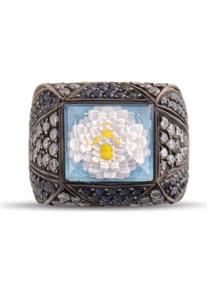 4.73 Karat Pırlanta Safir Yüzük, Çiçek Motifli, Gerçek Pırlanta, Mücevher Sertifikalı fırsatları