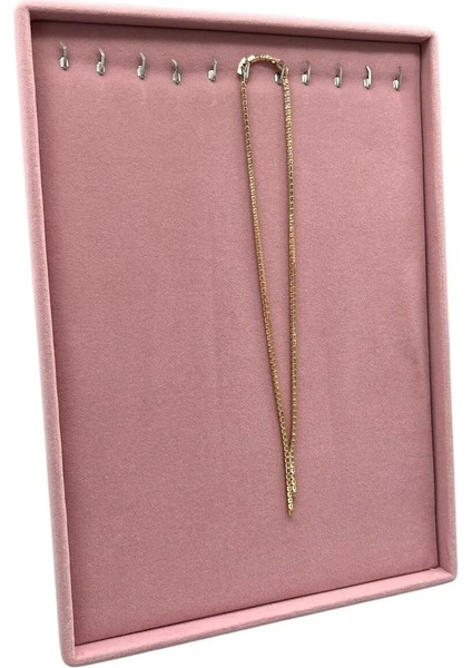 Süet Kumaş Pembe Renk 34/24 cm Ayaklı Kolye Sergileme Standı