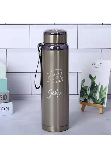 1 Litre Paslanmaz Çelik Bubu Dudu Baskılı Termos 12 Saat Sıcak Soğuk Tutma Dayanıklı Yapı