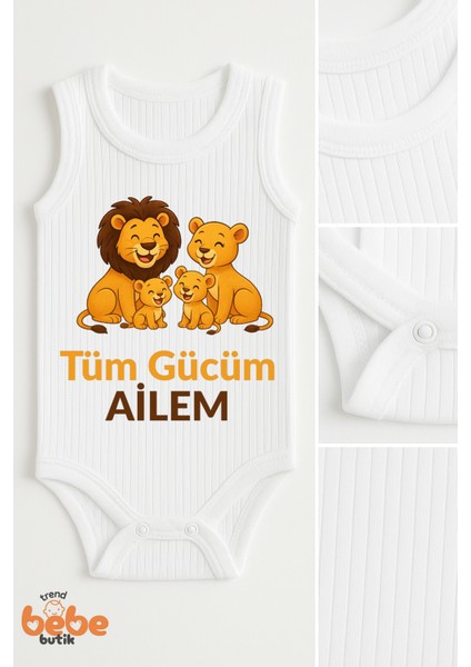 “tüm Gücüm Ailem” Yazılı Aslan Aile Baskılı Bebek Zıbın Body %100 Pamuklu Çıtçıtlı Atlet Tulum Body fiyatları