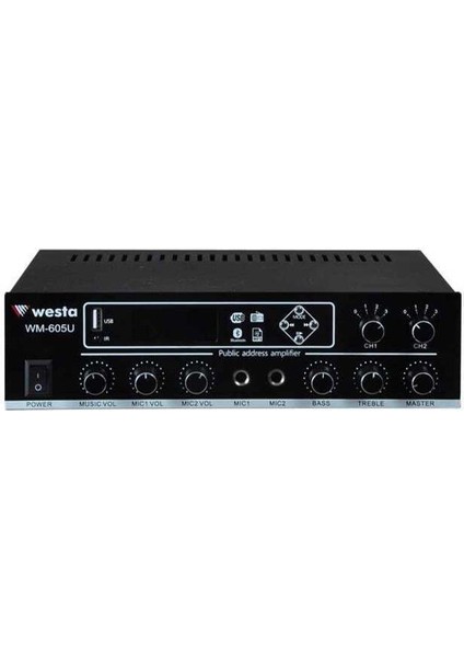 Westa WM-605U USB-Bluetooth 2 Bölgeli 2 Mikrofon Girişli 100 Watt Trafolu Anfi