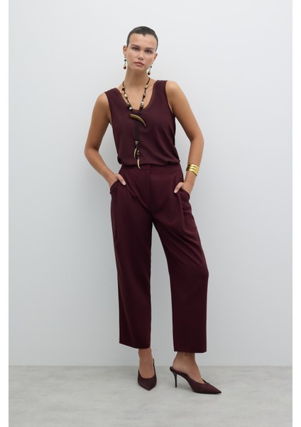 Tek Pileli Havuç Pantolon Bordo K2612050_008