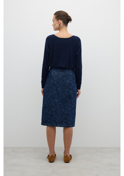 Önden Metal Fermuarlı Çift Cepli Midi Boy Etek Indigo K2615005_043 fiyatları