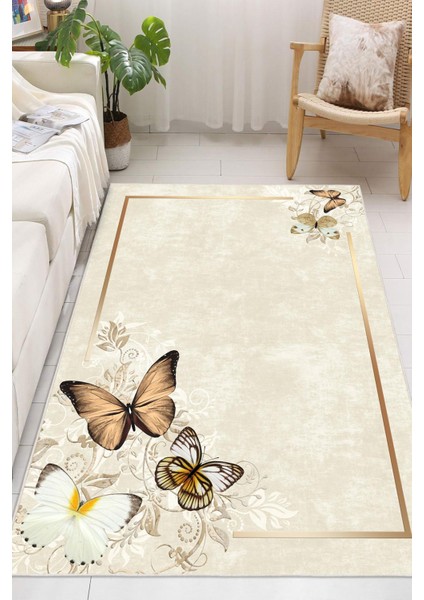 Dijital Baskılı Dekoratif Kaymaz Taban Yıkanabilir Kelebek Desen Halı Salon Halısı Yolluk Mutfak Halısı modelleri