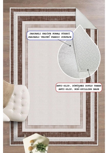 Dijital Baskılı Çerçeve Desenli Dekoratif Kaymaz Taban Yıkanabilir Salon Halısı Yolluk