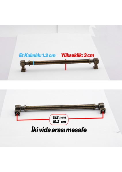 Mobilya Mutfak Çekmece Dolap Kulpu Kulbu Kulpları Antik Sarı Eskitme Metal 192 mm 19.2 cm fiyatları