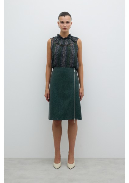 Önü Fermuarlı Midi Boy Etek Yeşil K2615044_012 modelleri