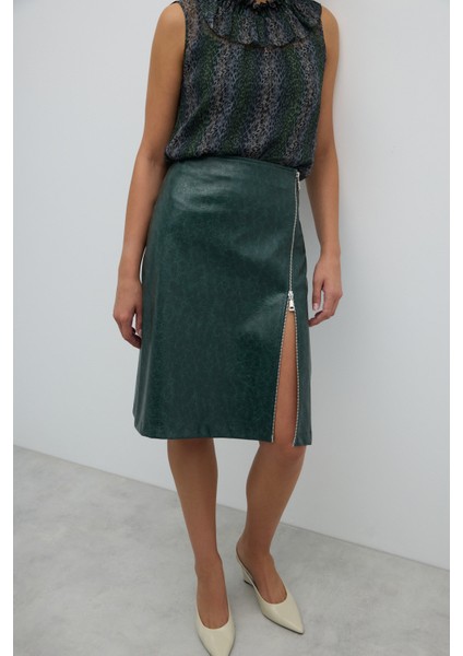 Önü Fermuarlı Midi Boy Etek Yeşil K2615044_012 fırsatları