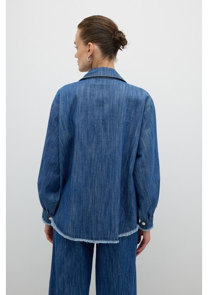 Tek Cepli Düğmeli Denim Gömlek Indigo Y2552005_043 fiyatları