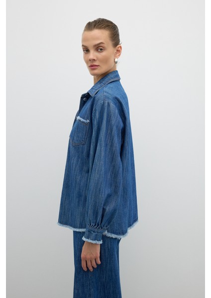 Tek Cepli Düğmeli Denim Gömlek Indigo Y2552005_043 fırsatları
