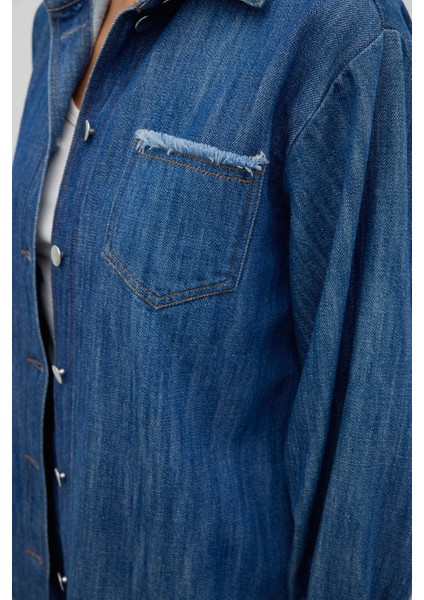 Tek Cepli Düğmeli Denim Gömlek Indigo Y2552005_043 indirimleri