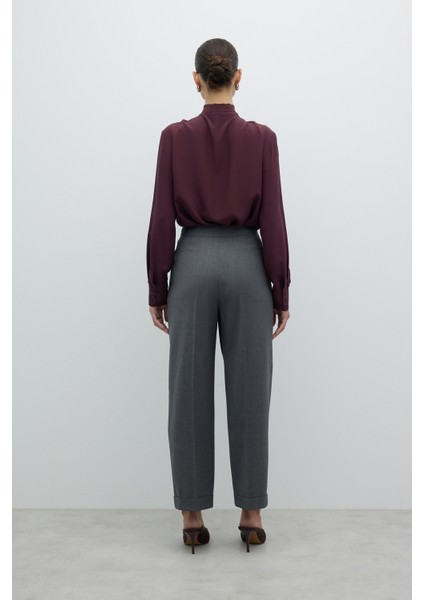 Yün Double Paça Çift Pileli Havuç Pantolon Gri K2612025_004 fiyatları