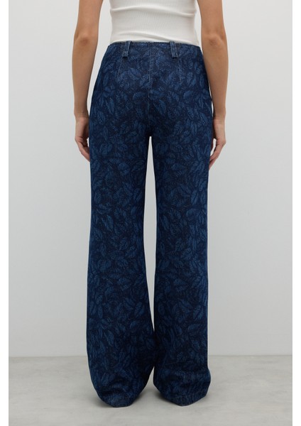 Önü Metal Fermuarlı Çift Cepli Geniş Paça Pantolon Indigo K2612013_043 fiyatları