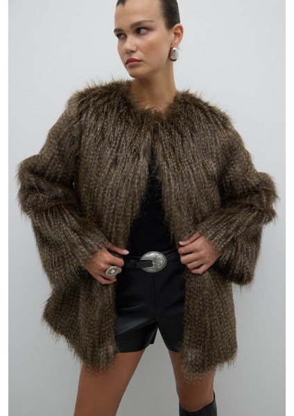 Bisiklet Yaka Suni Kürk Kap Standart Renk K2616302_089 indirimleri