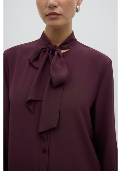 Çıkarılabilir Fular Detaylı Gömlek Bordo K2613503_008