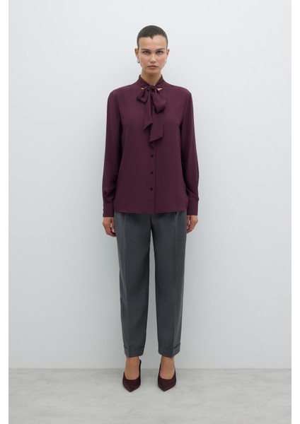 Çıkarılabilir Fular Detaylı Gömlek Bordo K2613503_008 fiyatları