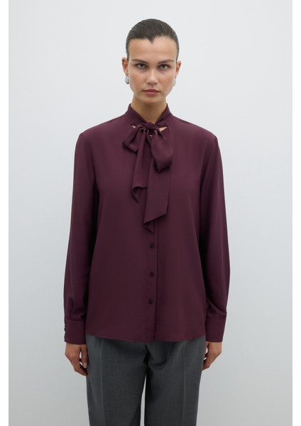 Çıkarılabilir Fular Detaylı Gömlek Bordo K2613503_008 modelleri