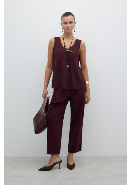 Şifon Biyeli Bluz Bordo K2613029_008 modelleri