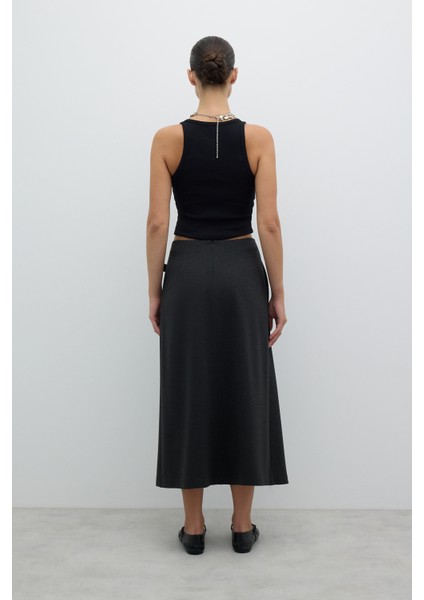 Kruvaze Görünümlü Süs Tokalı Midi Boy Etek K. Antrasit K2625002_286 fiyatları